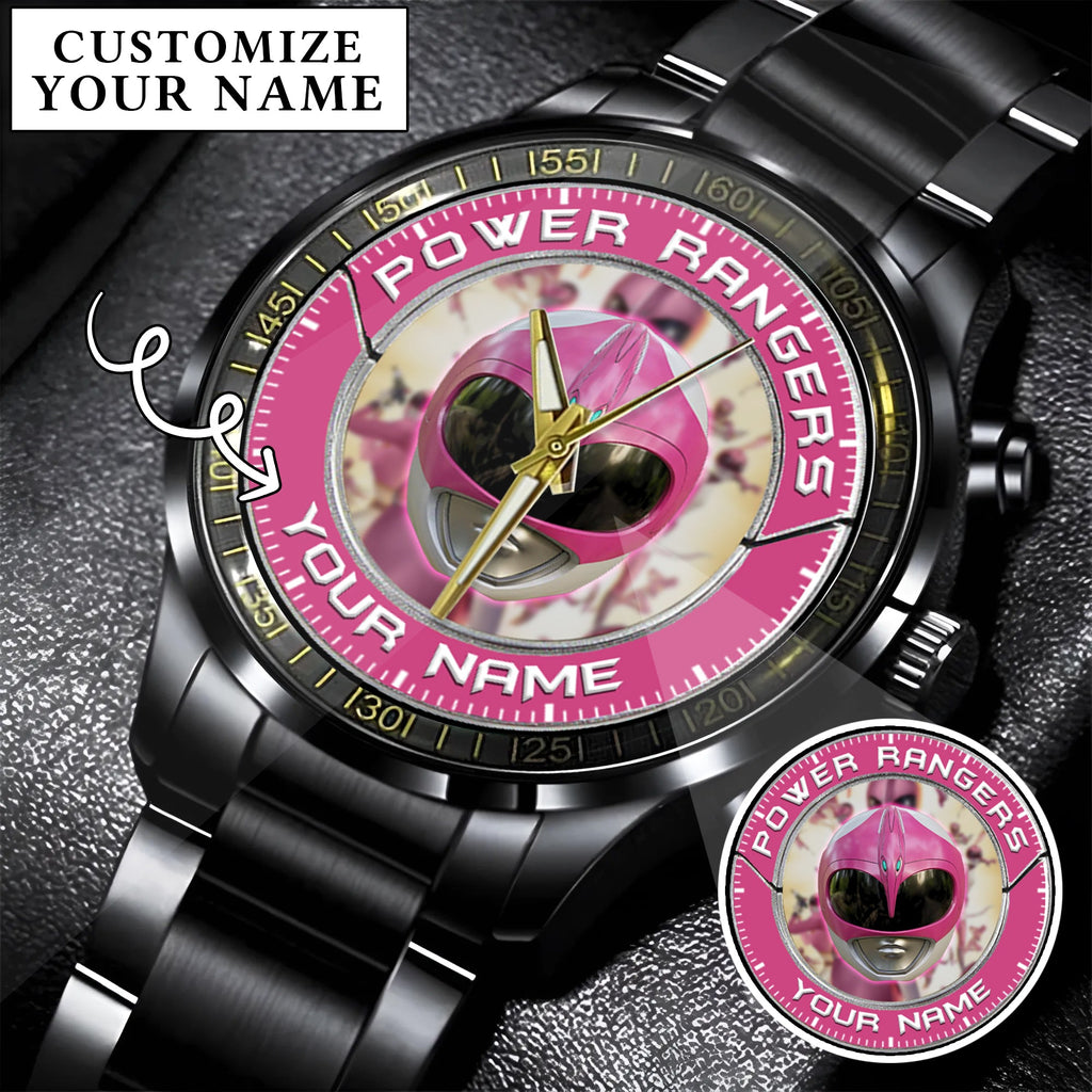 Mighty Morphin Power Rangers Pink Ranger Helmet Custom Name Watch