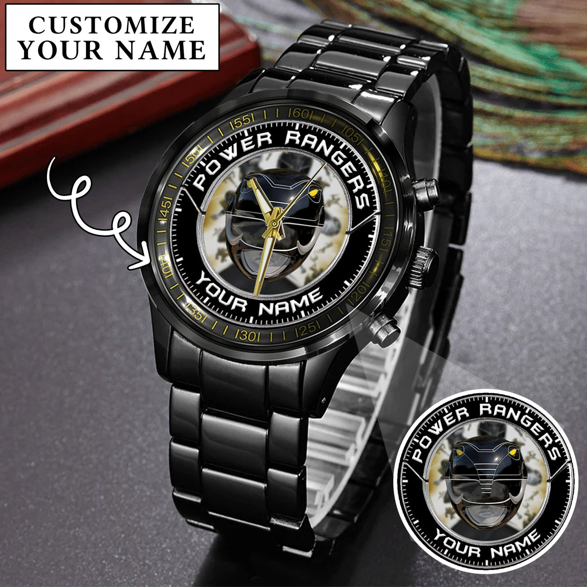 Power Ranger Smart Watch Mighty Morphin Power Rangers Black Ranger Helmet Custom Name Watch ...