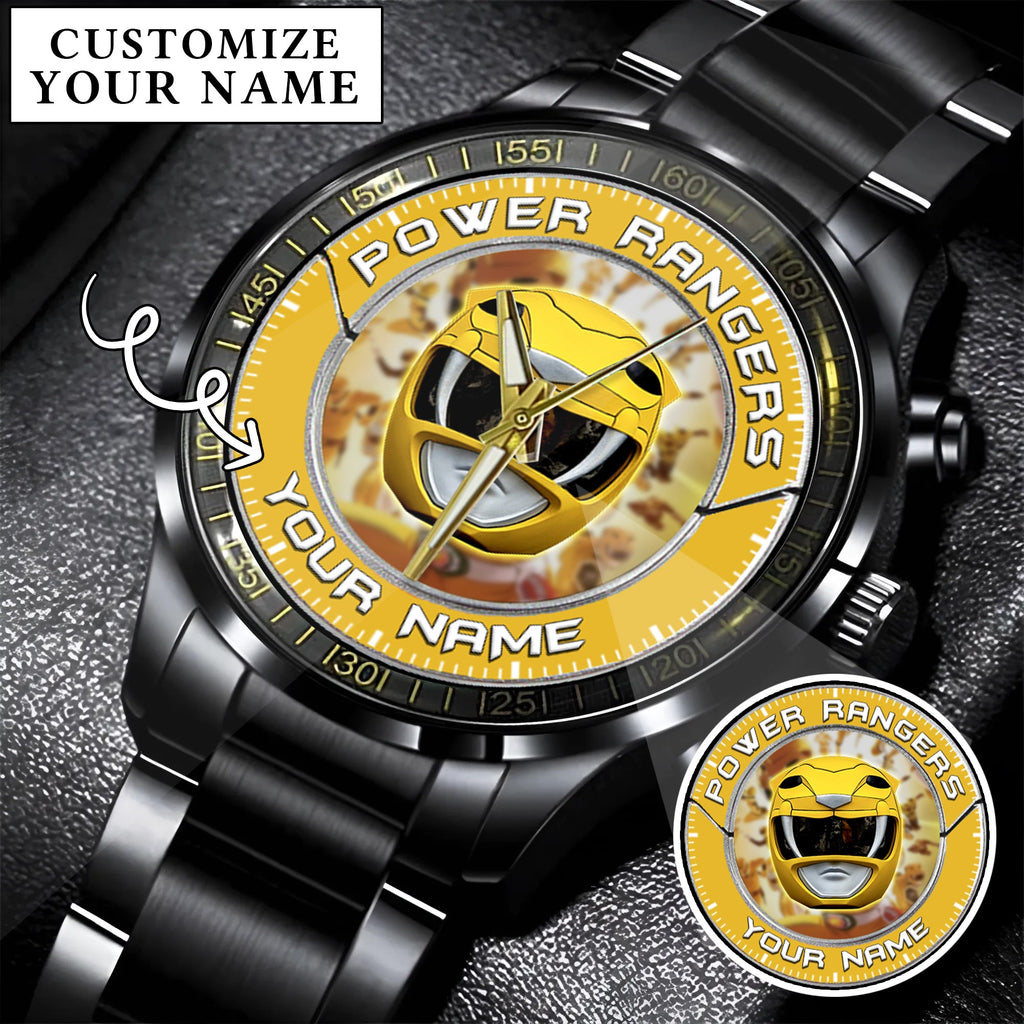 Mighty Morphin Power Rangers Yellow Ranger Helmet Custom Name Watch