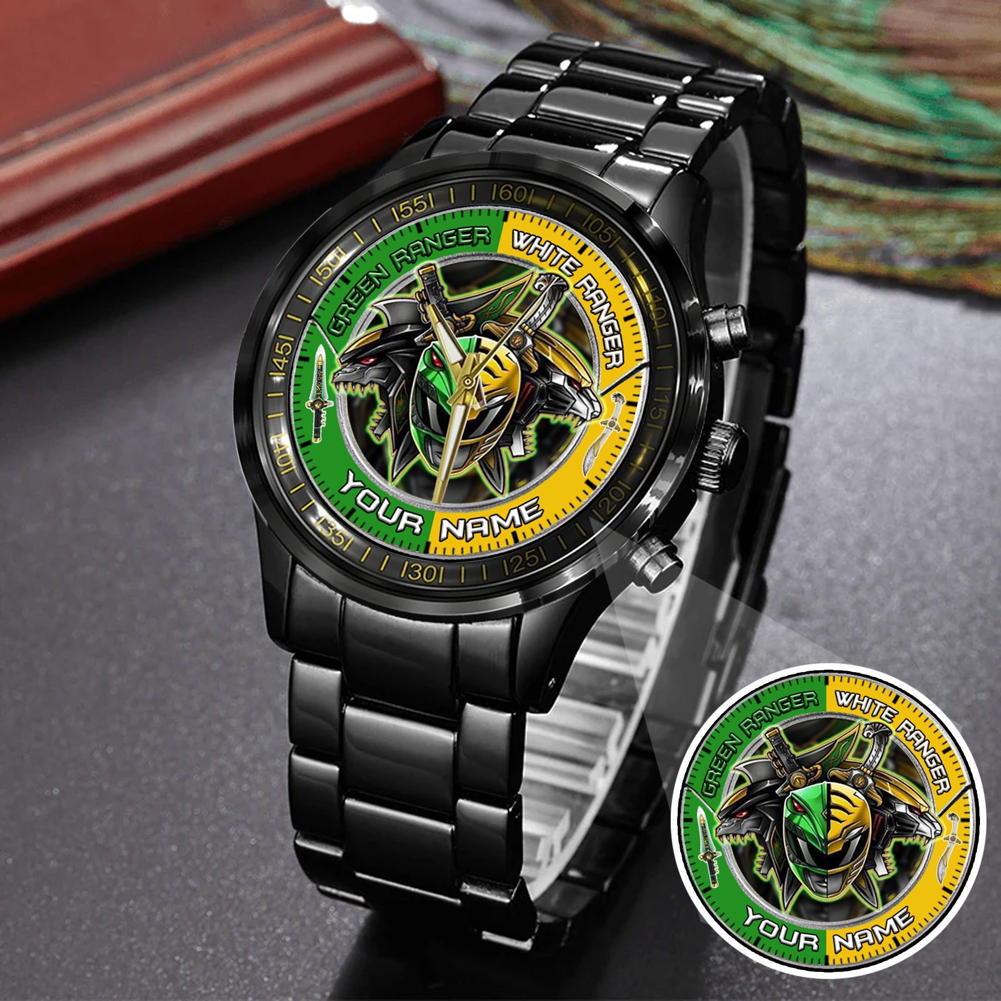 Mighty Morphin Power Rangers Green-White Ranger Tommy Oliver Custom Name Watch