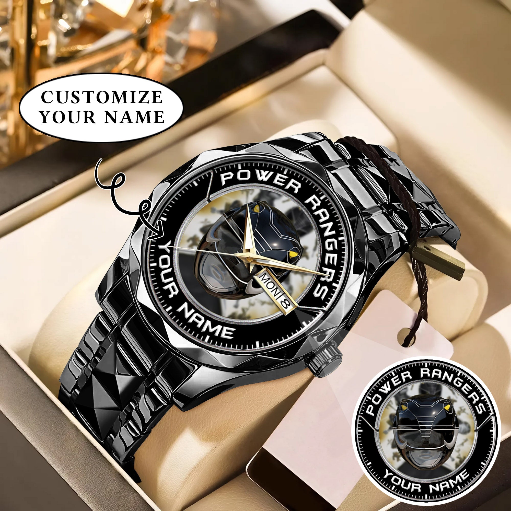 Mighty Morphin Power Rangers Black Ranger Helmet Custom Name Watch