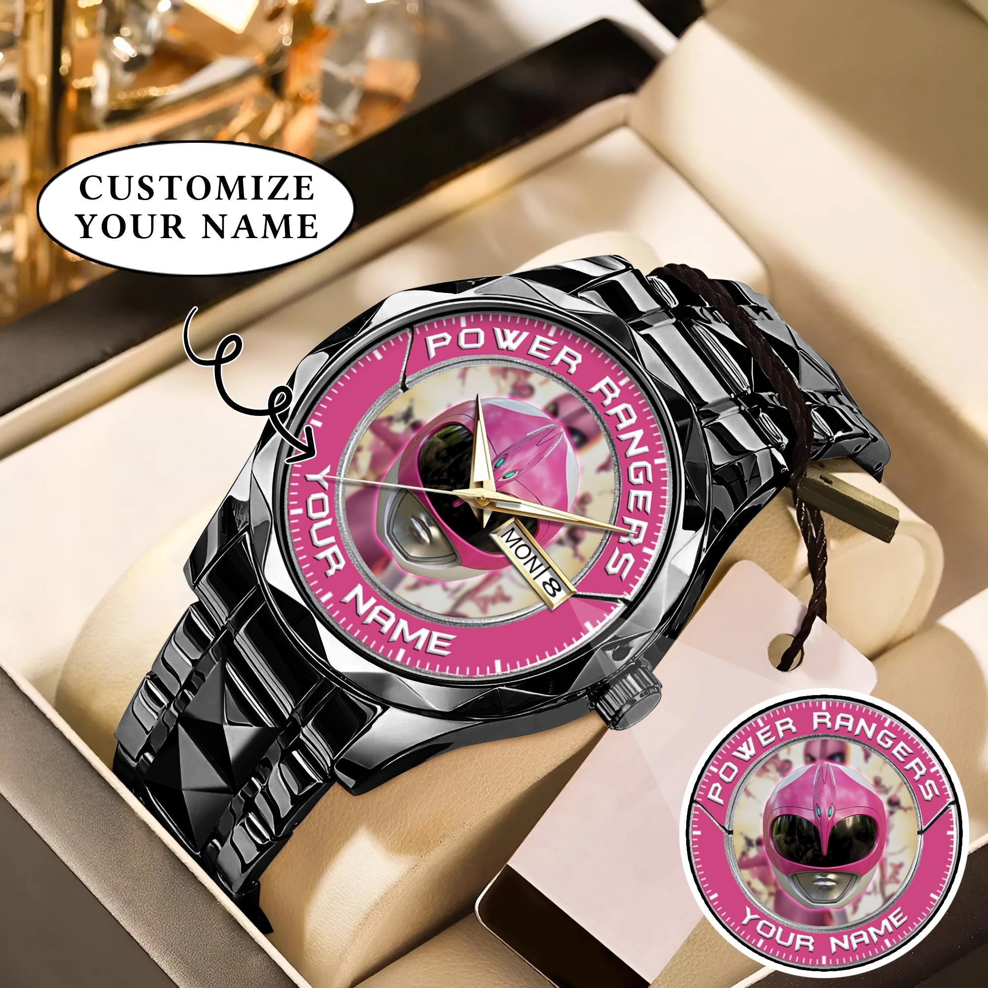 Mighty Morphin Power Rangers Pink Ranger Helmet Custom Name Watch