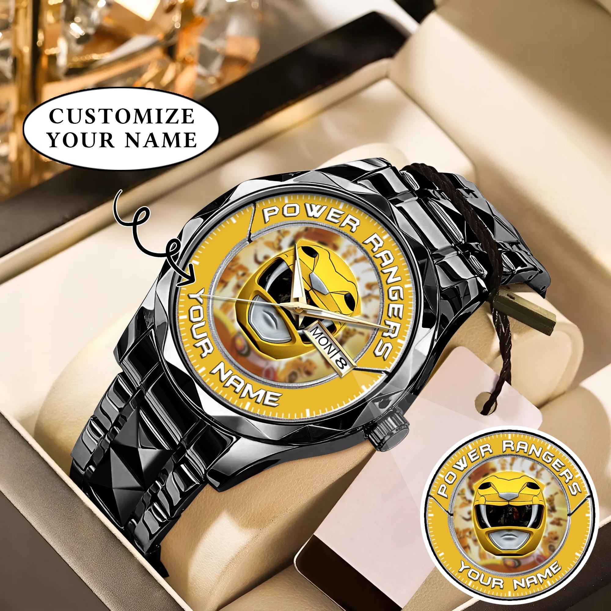 Mighty Morphin Power Rangers Yellow Ranger Helmet Custom Name Watch