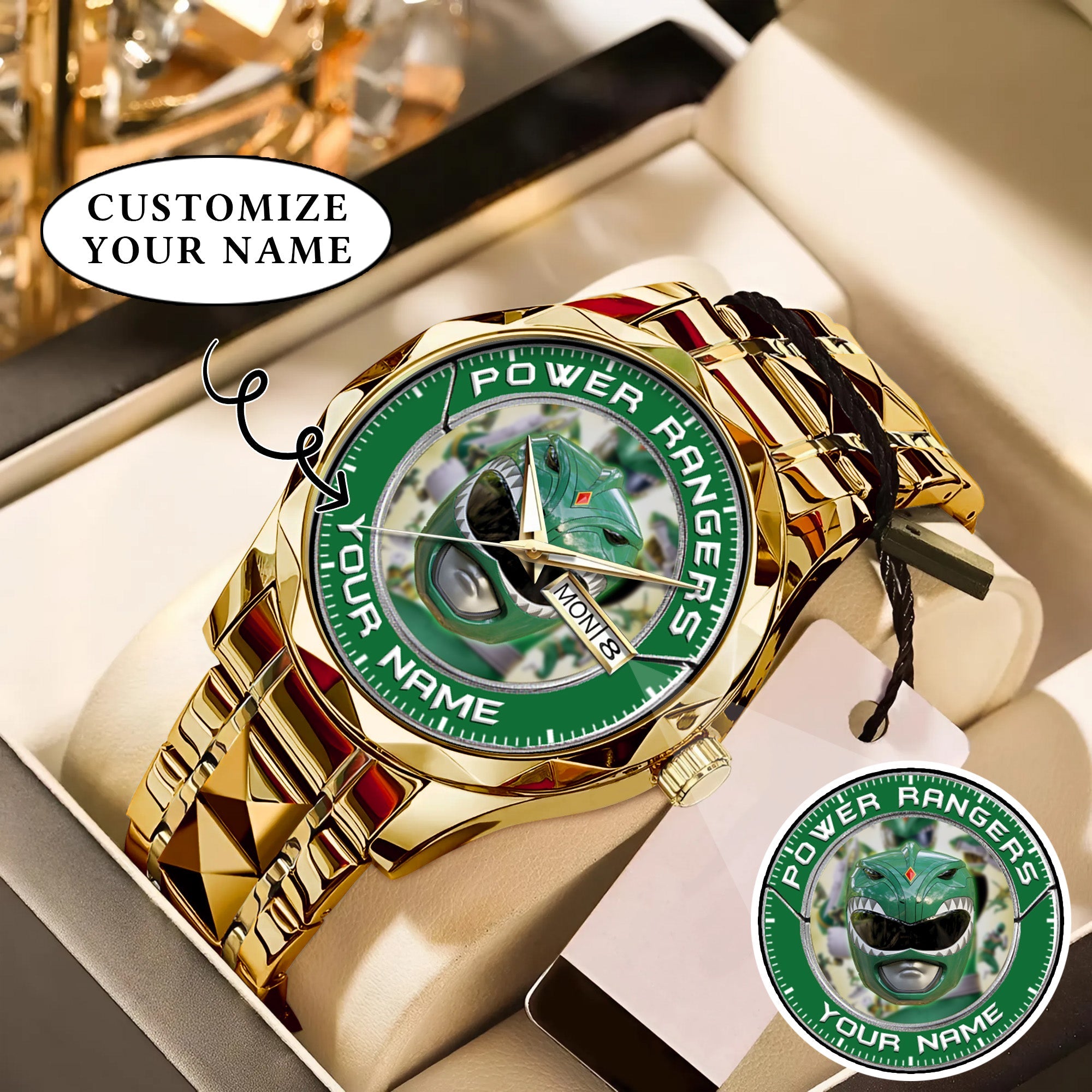 Mighty Morphin Power Rangers Green Ranger Helmet Custom Name Watch