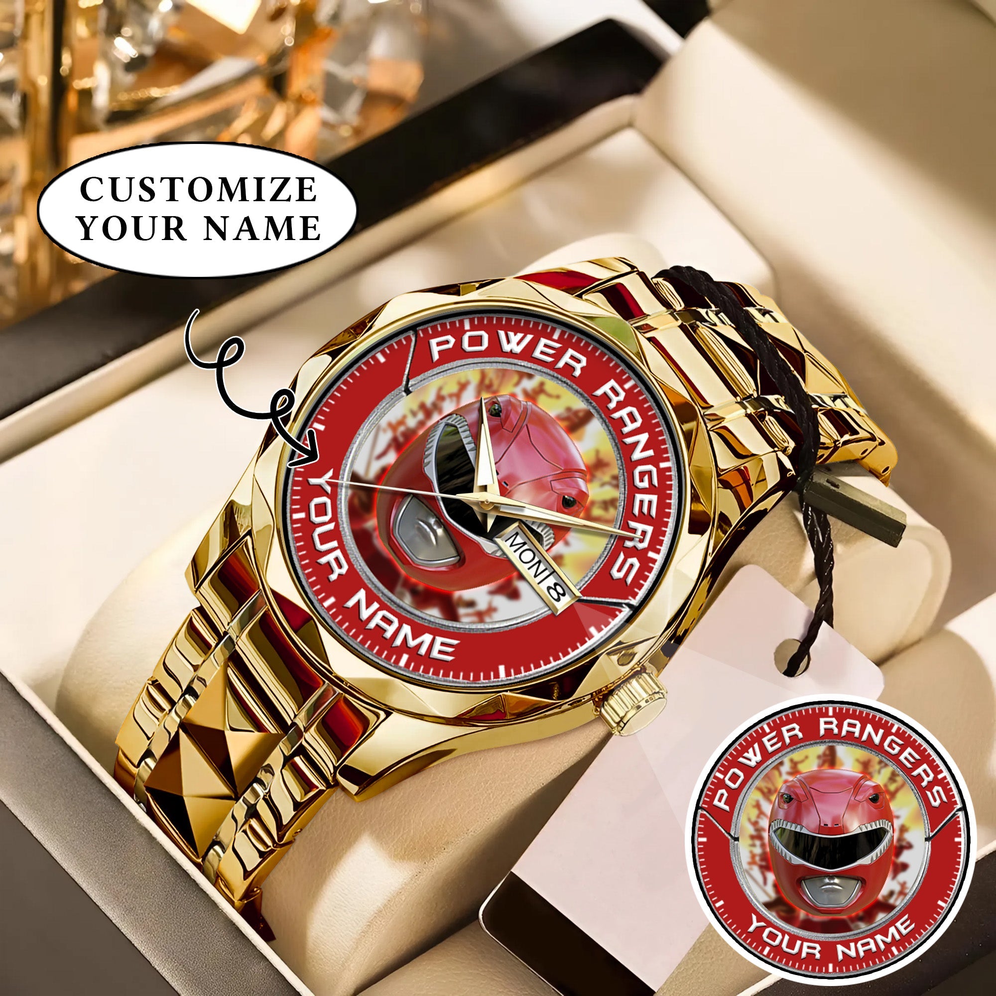 Mighty Morphin Power Rangers Red Ranger Helmet Custom Name Watch