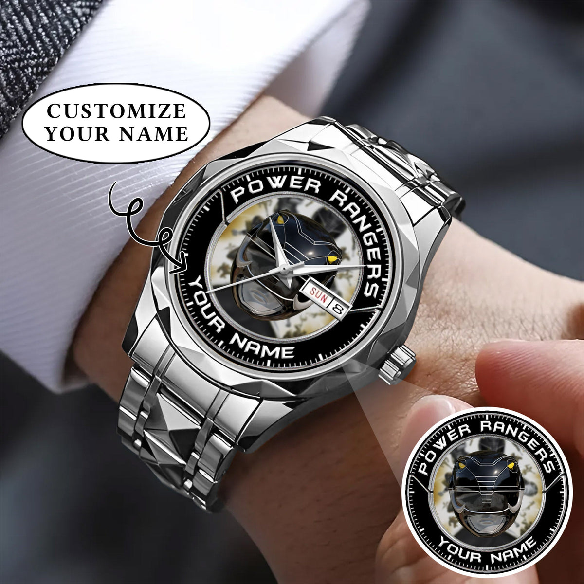 Power Ranger Smart Watch Mighty Morphin Power Rangers Black Ranger Helmet Custom Name Watch ...