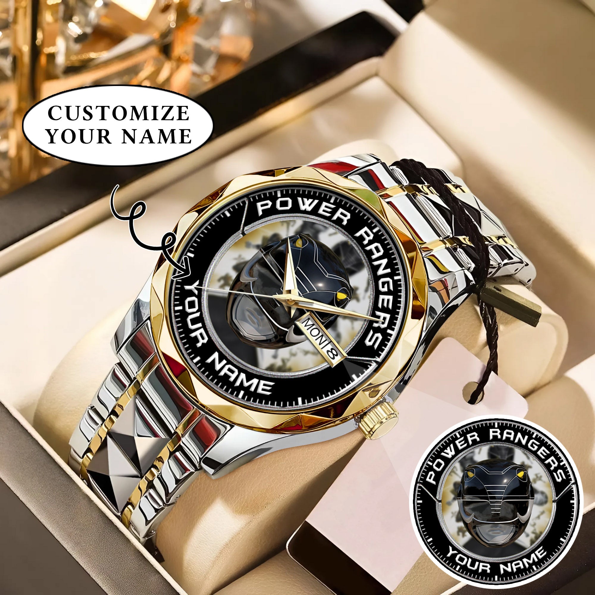 Mighty Morphin Power Rangers Black Ranger Helmet Custom Name Watch