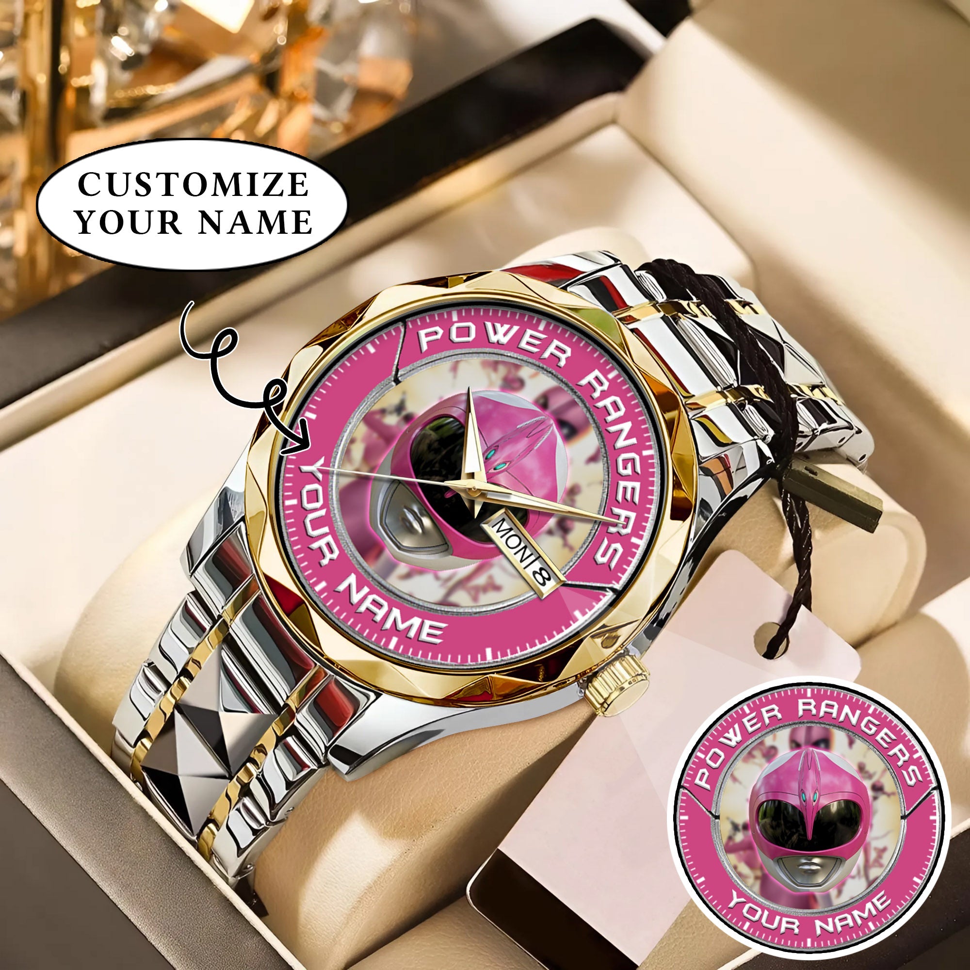Mighty Morphin Power Rangers Pink Ranger Helmet Custom Name Watch