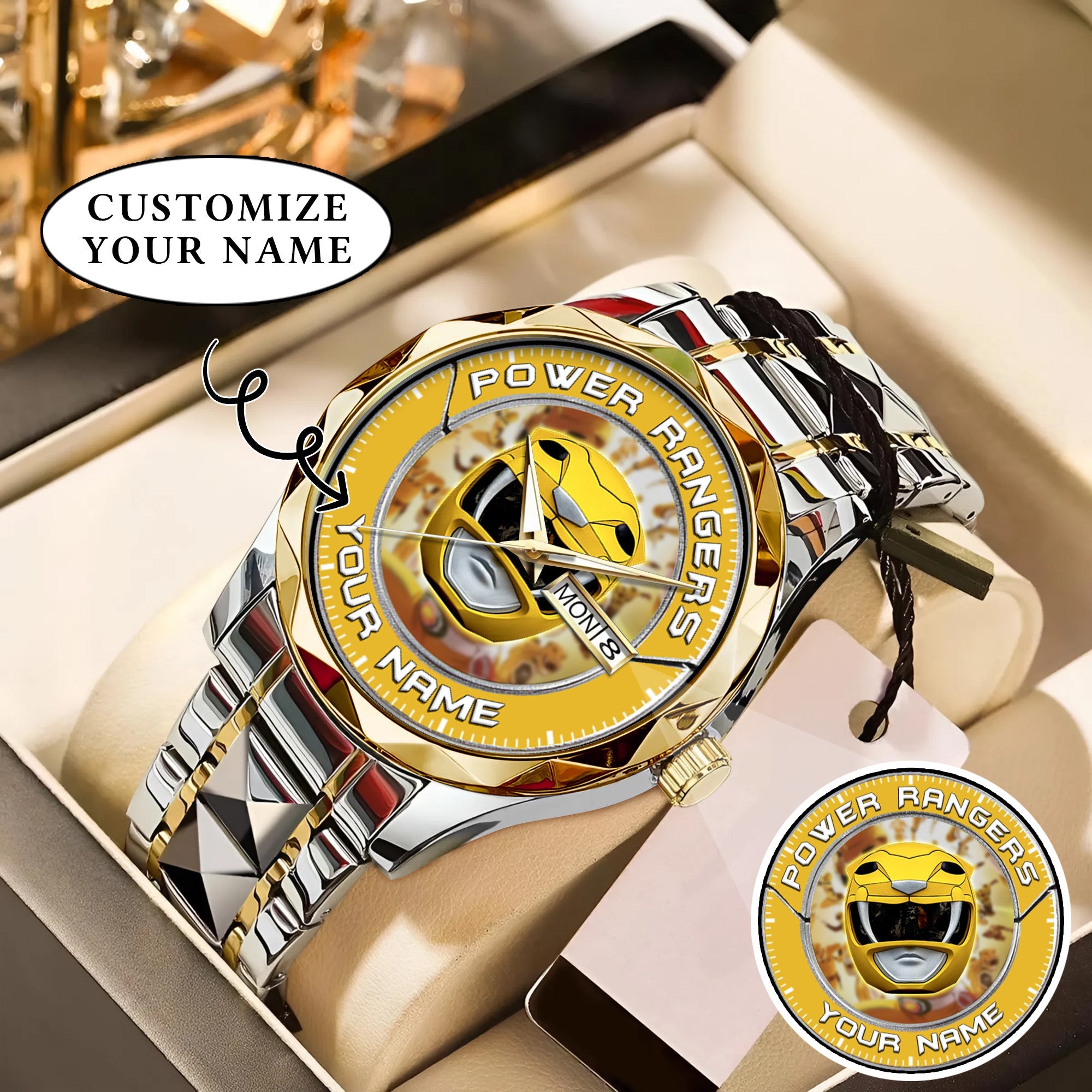 Mighty Morphin Power Rangers Yellow Ranger Helmet Custom Name Watch