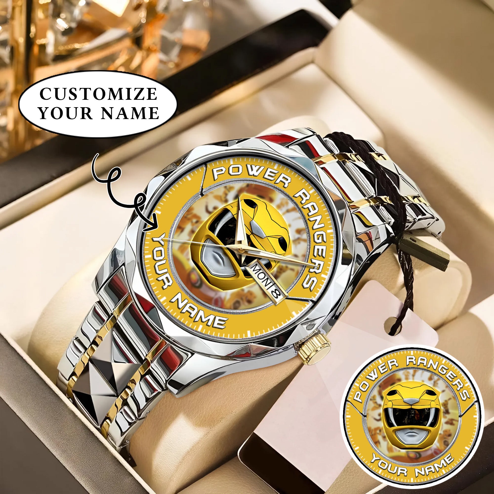 Mighty Morphin Power Rangers Yellow Ranger Helmet Custom Name Watch