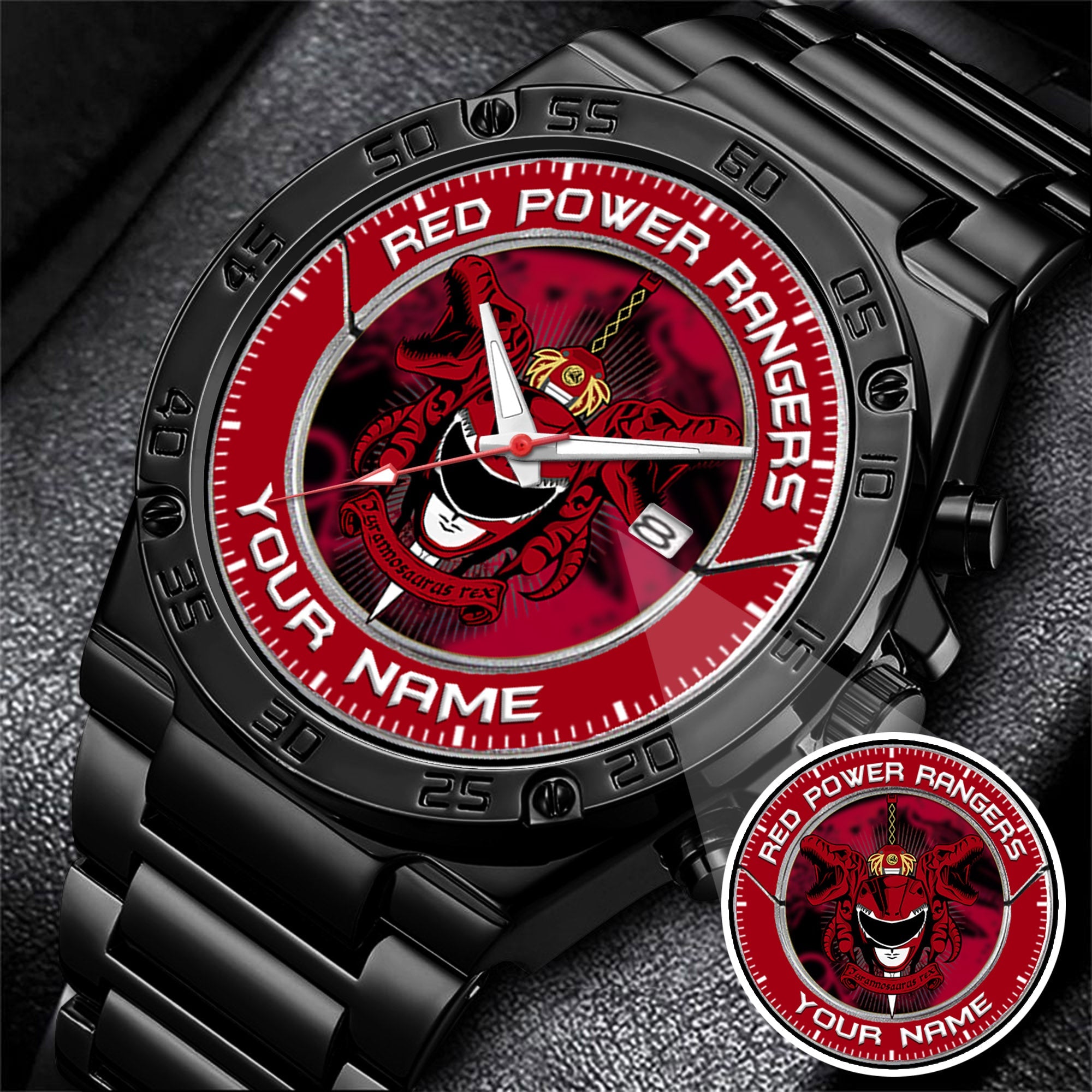 Mighty Morphin Power Rangers Tyrannosaurus Custom Name Watch