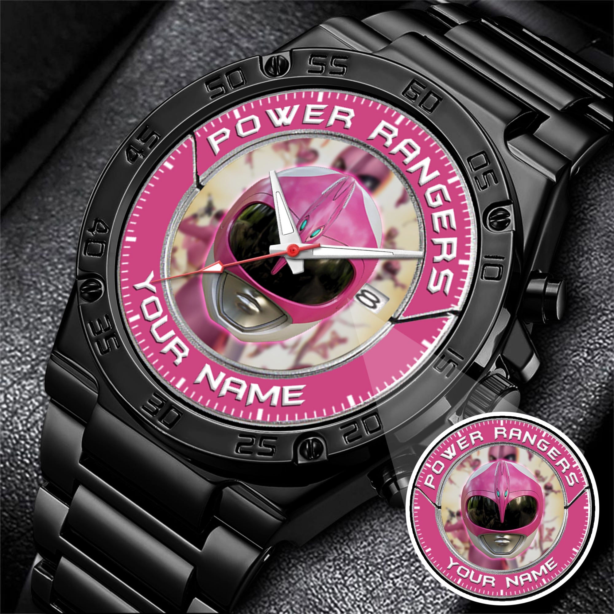 Mighty Morphin Power Rangers Pink Ranger Helmet Custom Name Watch