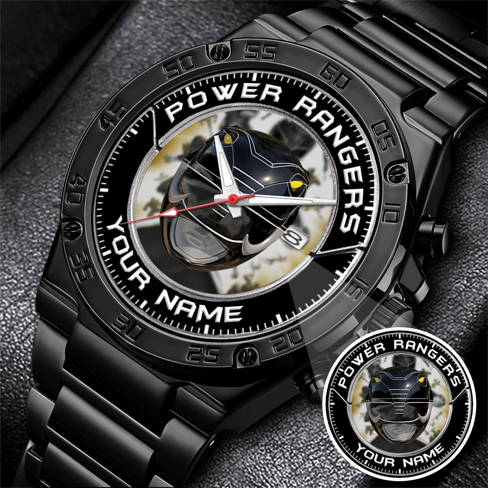 Mighty Morphin Power Rangers Black Ranger Helmet Custom Name Watch