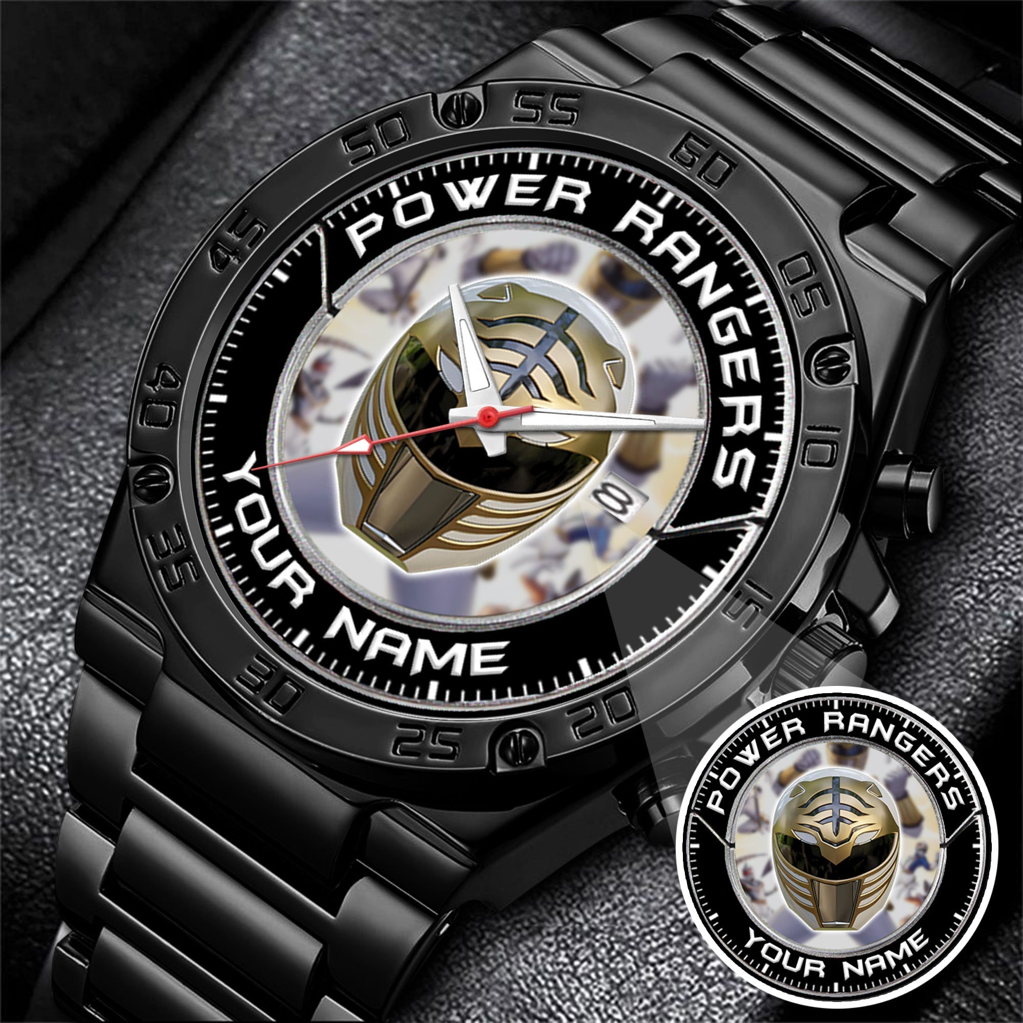 Mighty Morphin Power Rangers White Ranger Helmet Custom Name Watch