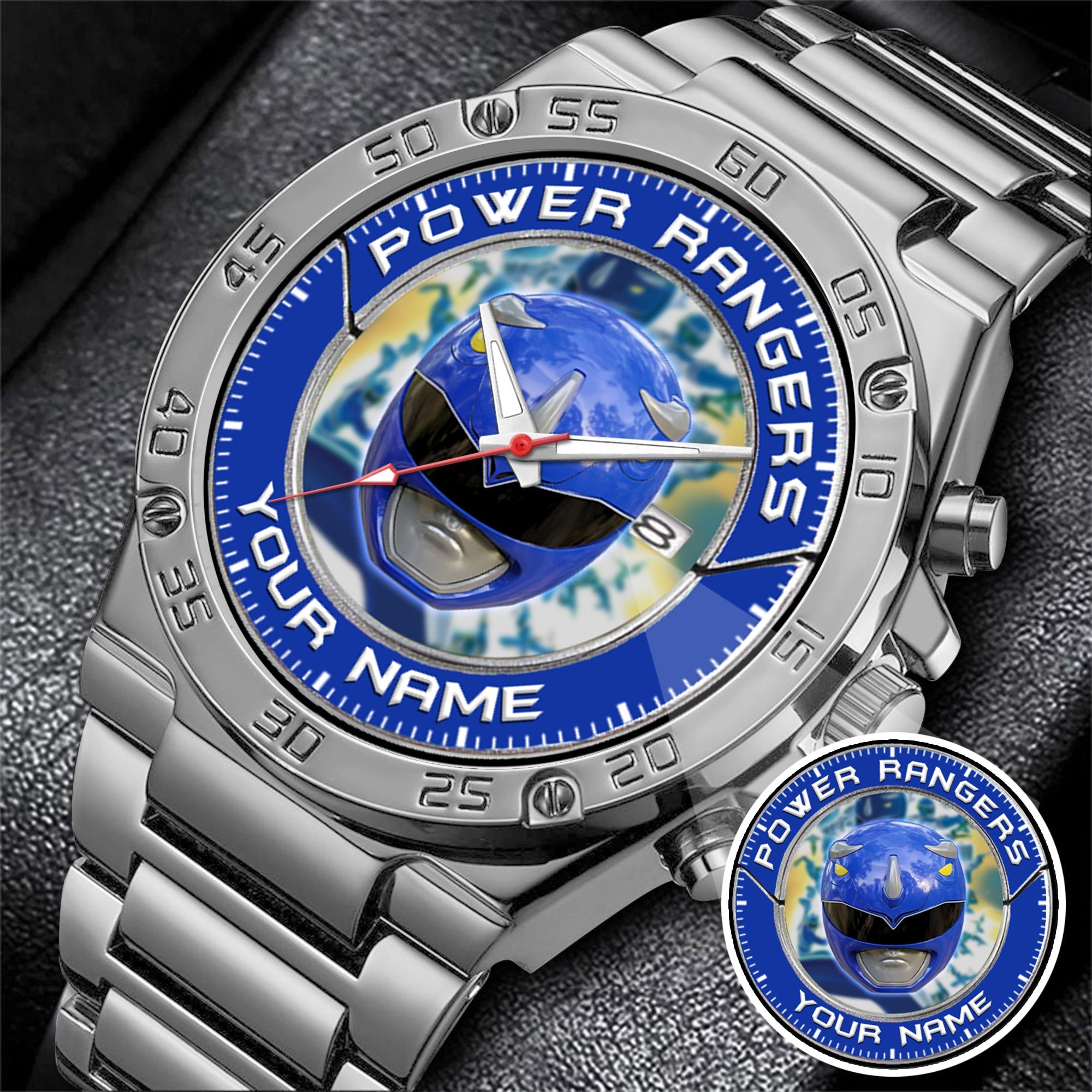 Mighty Morphin Power Rangers Blue Ranger Helmet Custom Name Watch