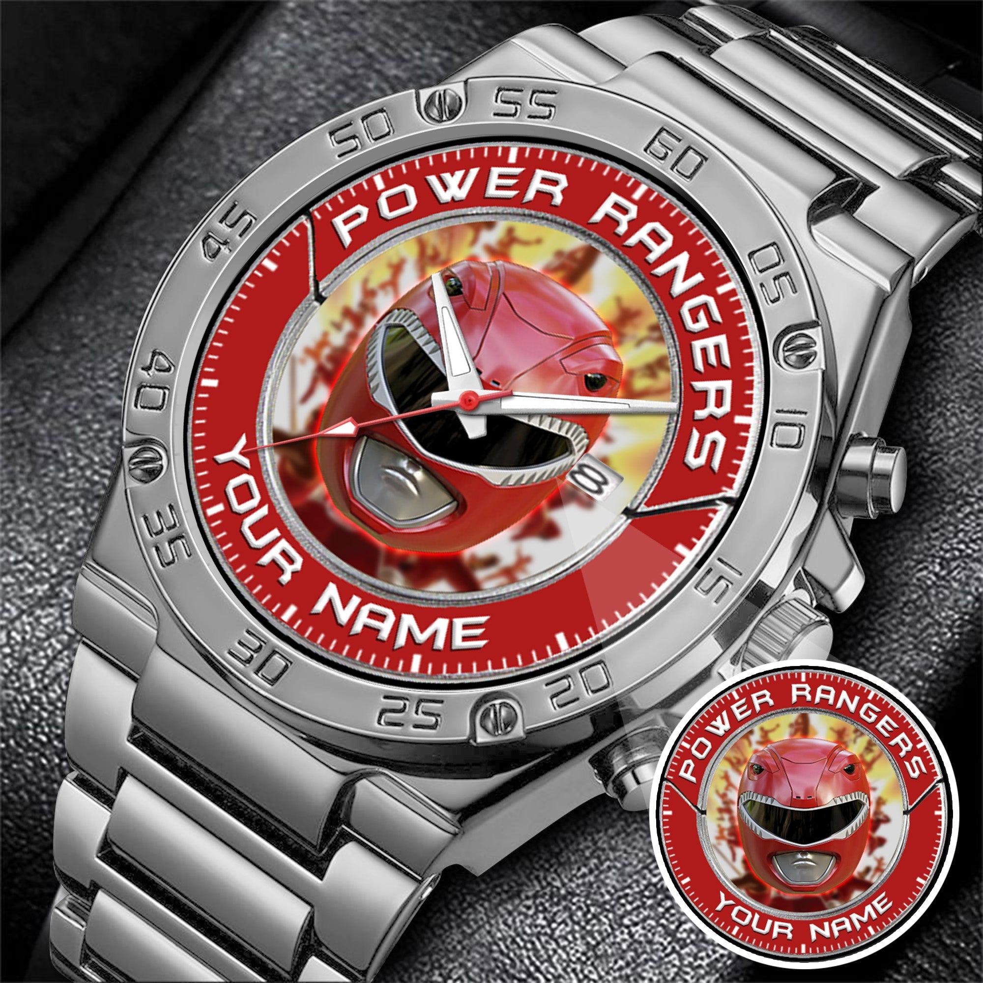 Mighty Morphin Power Rangers Red Ranger Helmet Custom Name Watch