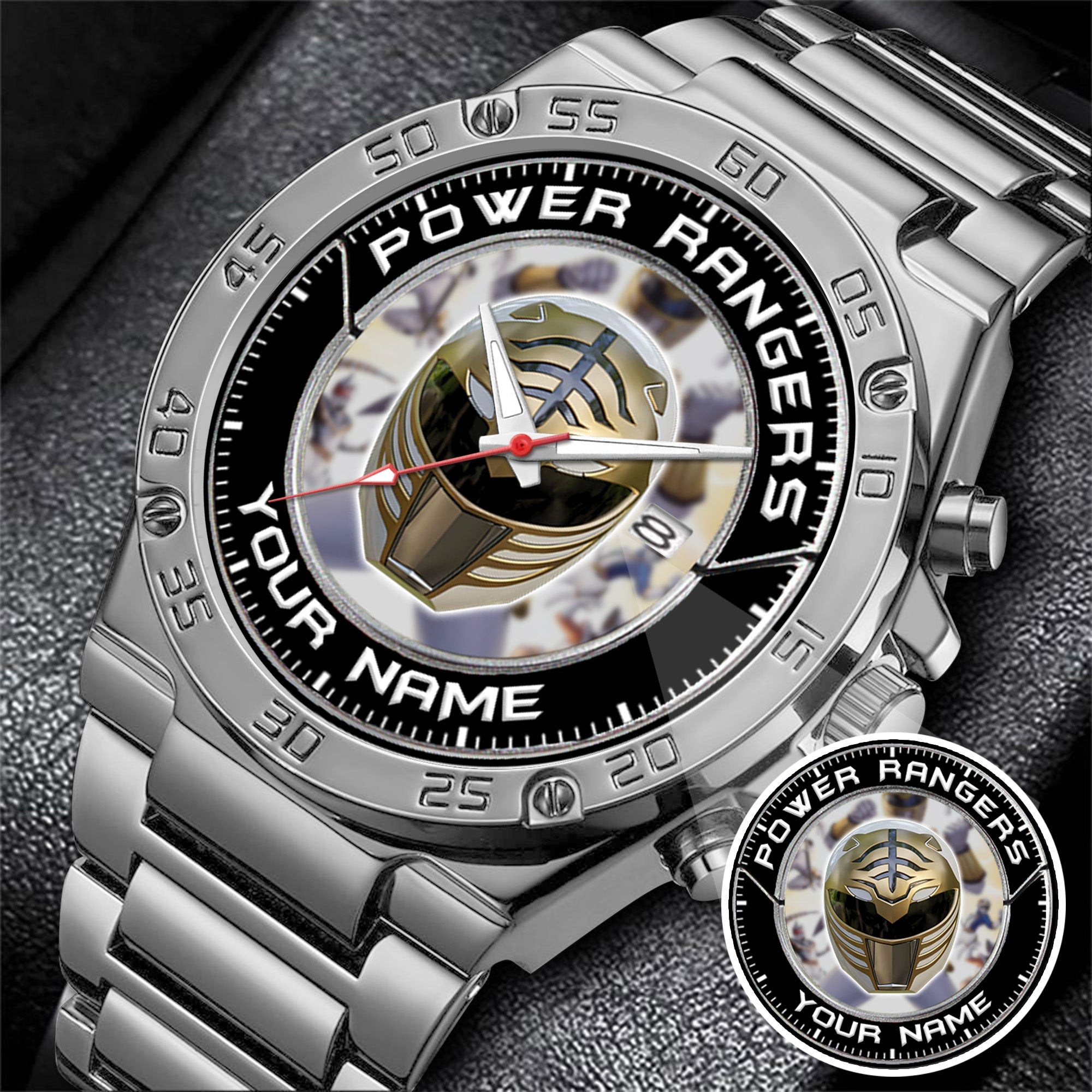Mighty Morphin Power Rangers White Ranger Helmet Custom Name Watch