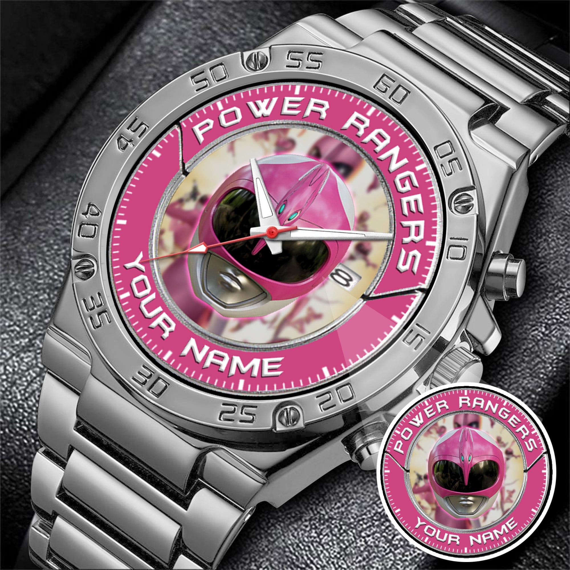 Mighty Morphin Power Rangers Pink Ranger Helmet Custom Name Watch