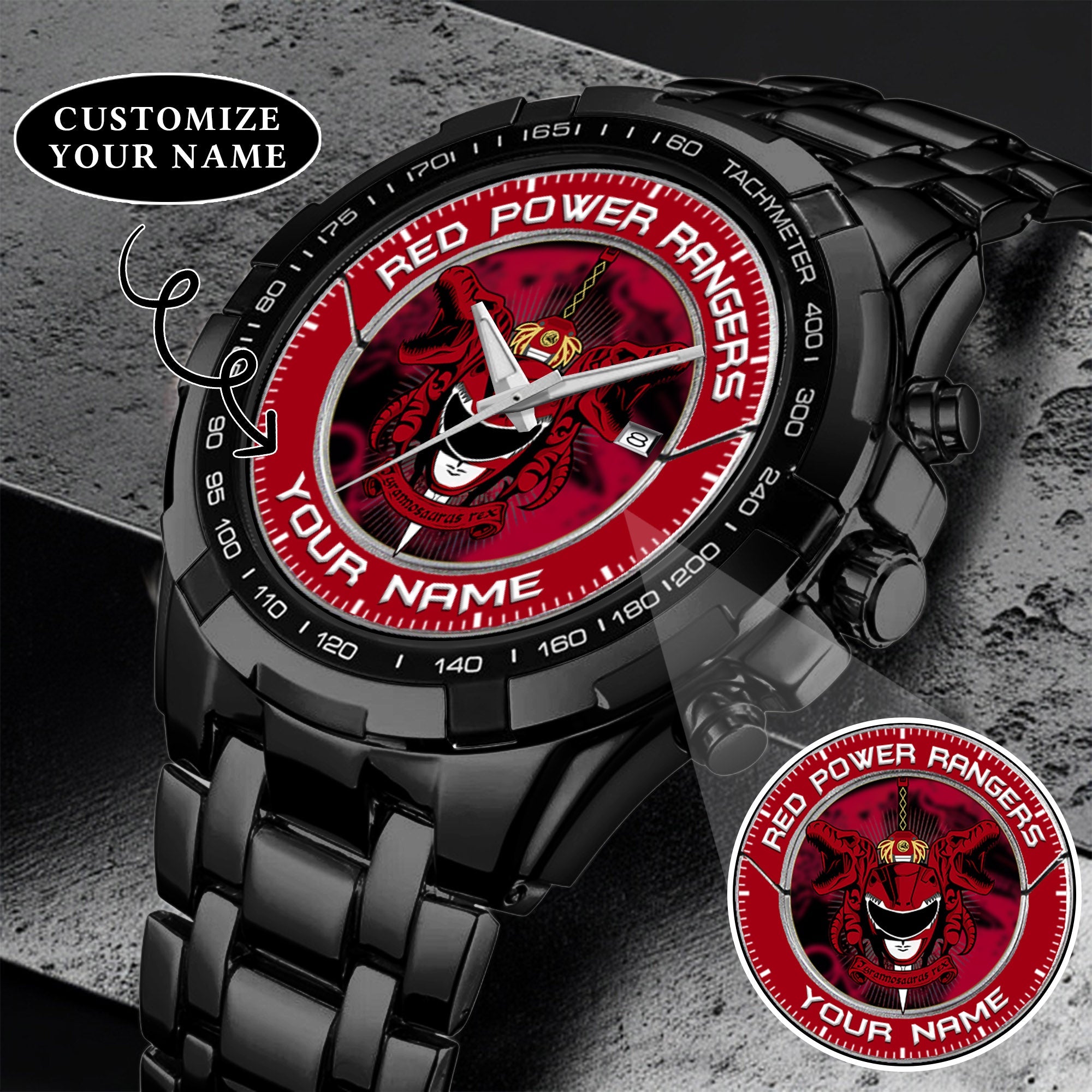 Mighty Morphin Power Rangers Tyrannosaurus Custom Name Watch