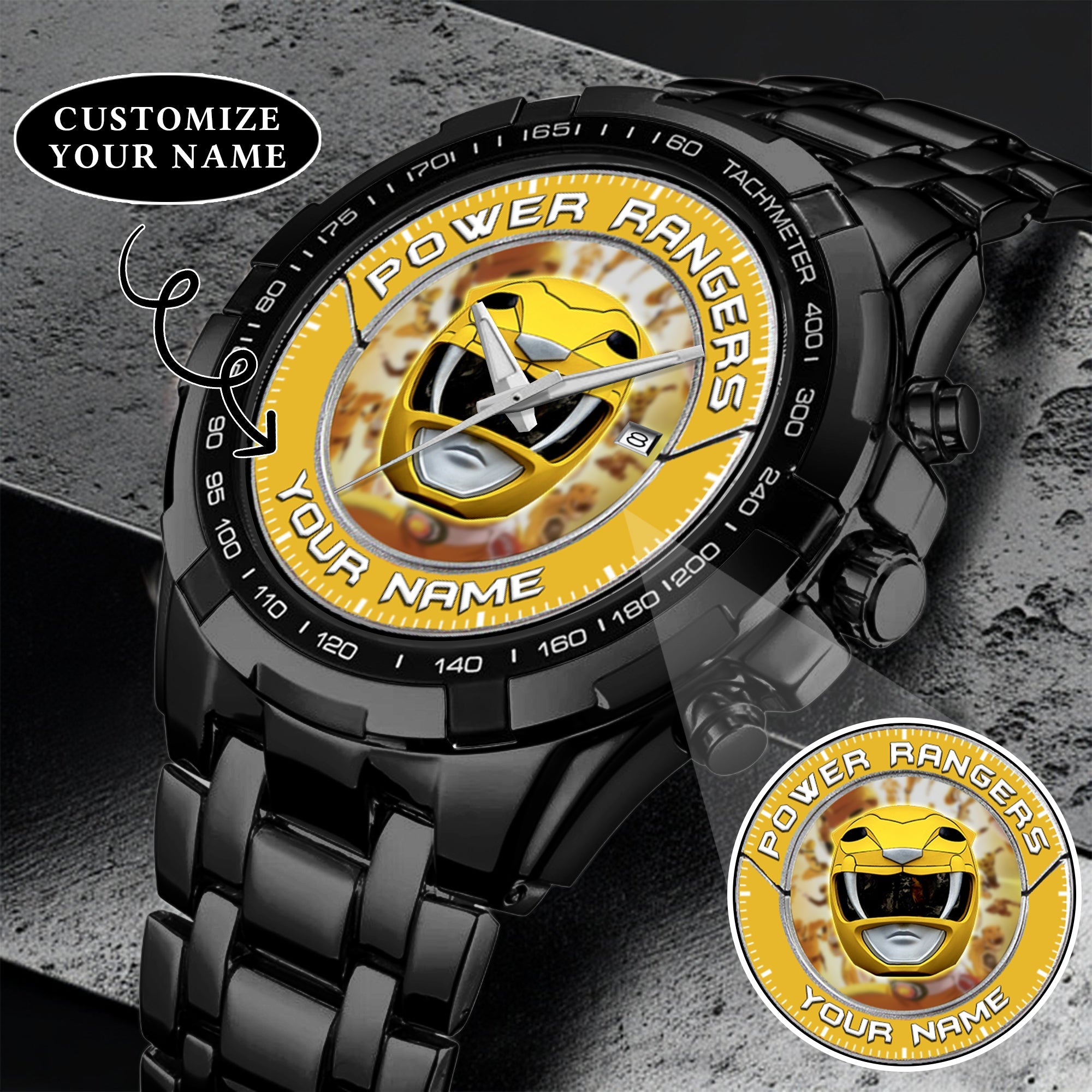 Mighty Morphin Power Rangers Yellow Ranger Helmet Custom Name Watch