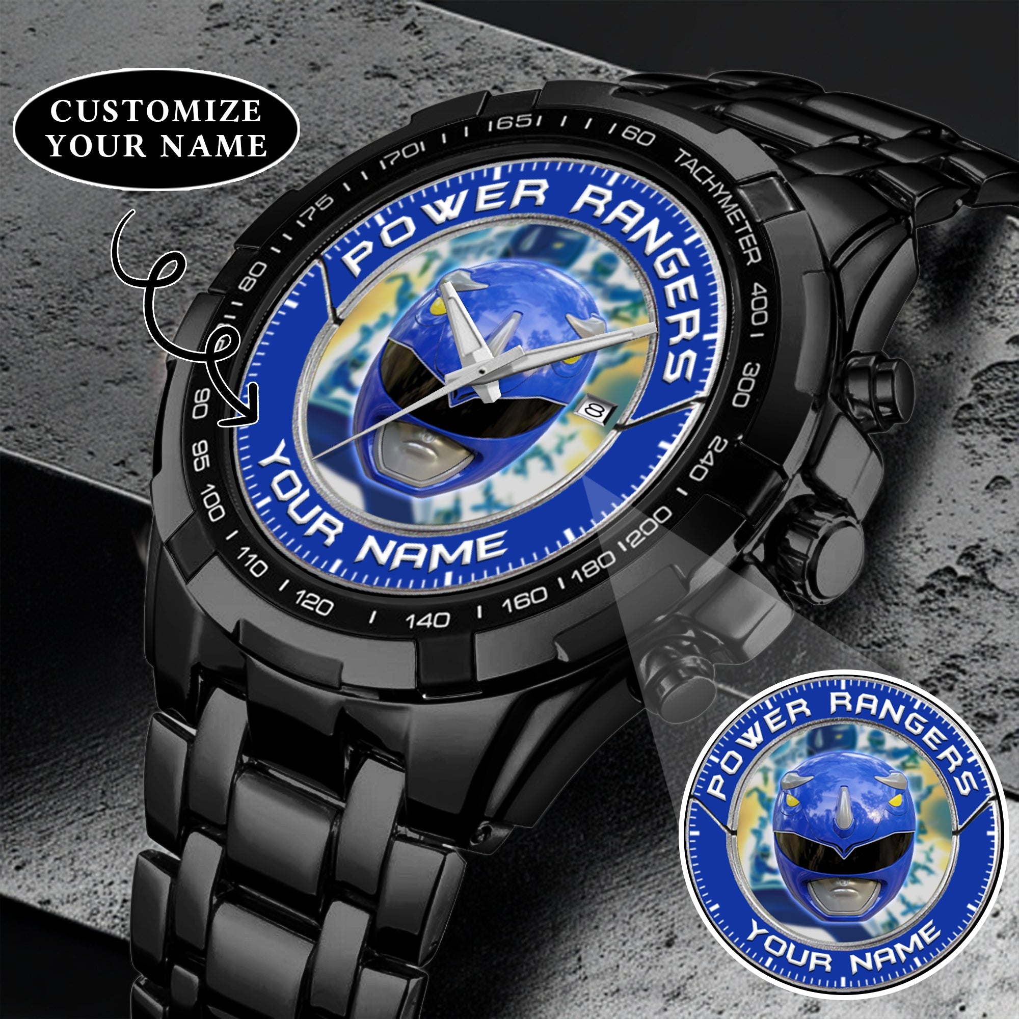 Mighty Morphin Power Rangers Blue Ranger Helmet Custom Name Watch