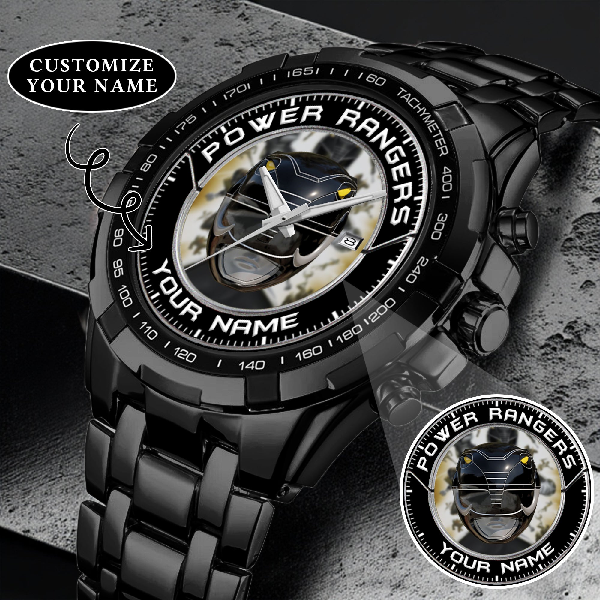Mighty Morphin Power Rangers Black Ranger Helmet Custom Name Watch