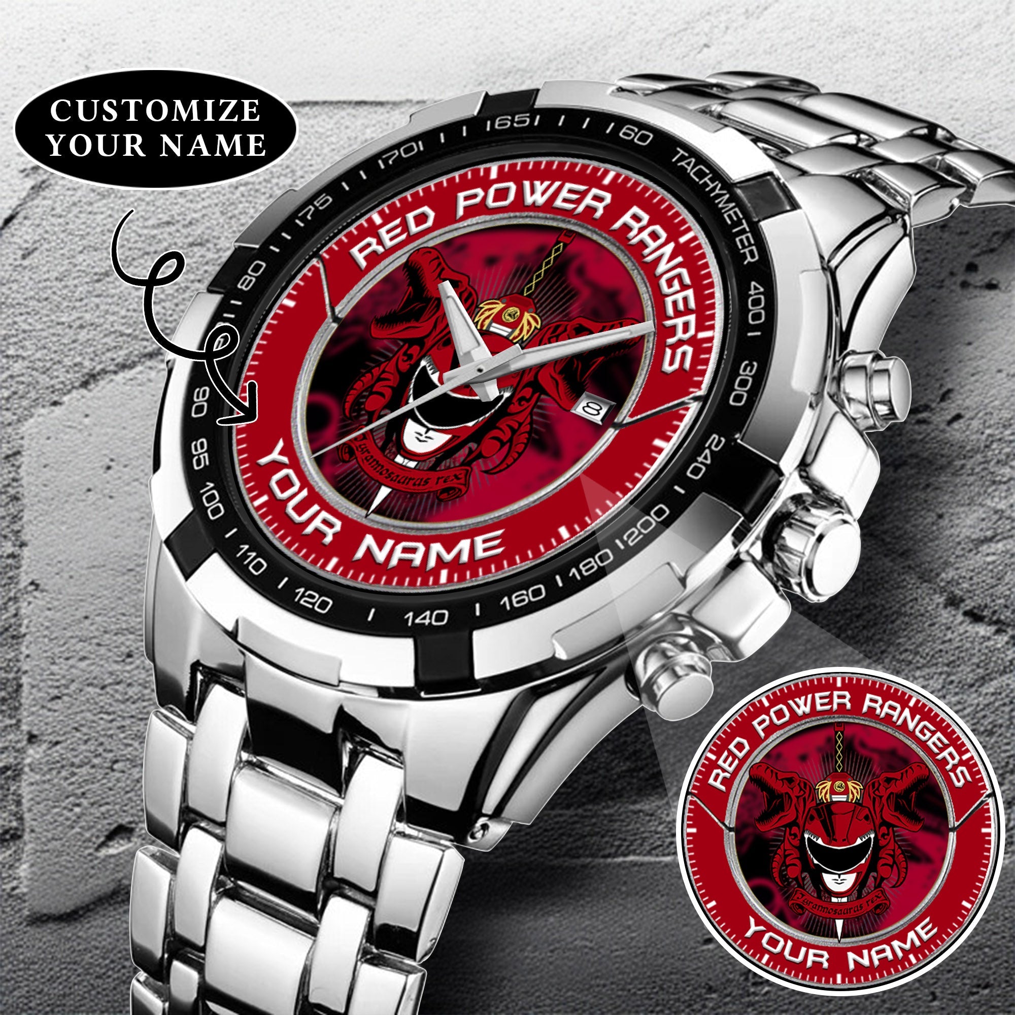 Mighty Morphin Power Rangers Tyrannosaurus Custom Name Watch