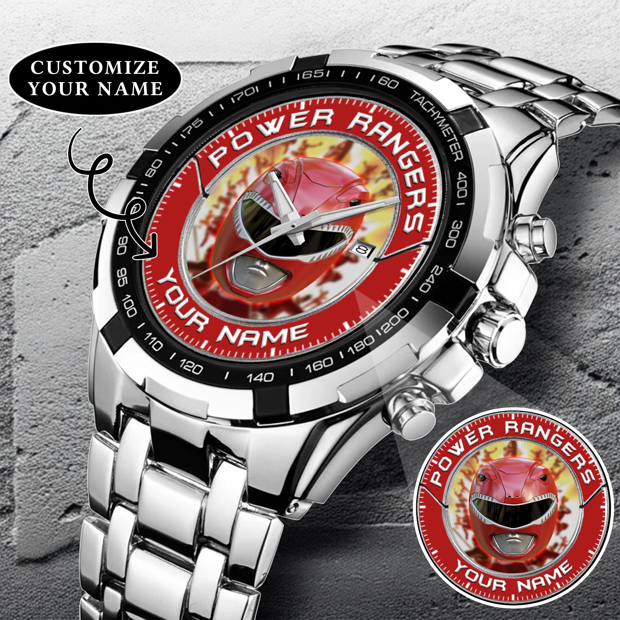 Mighty Morphin Power Rangers Red Ranger Helmet Custom Name Watch