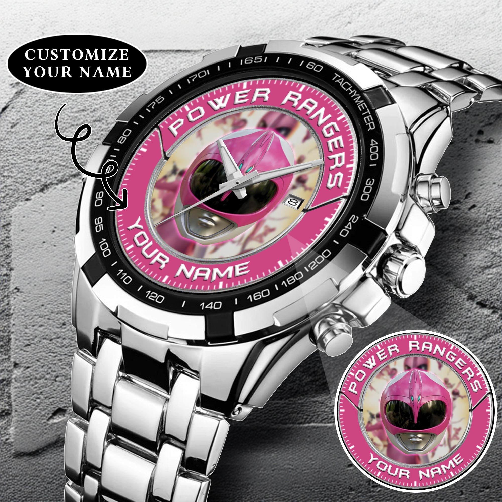 Mighty Morphin Power Rangers Pink Ranger Helmet Custom Name Watch