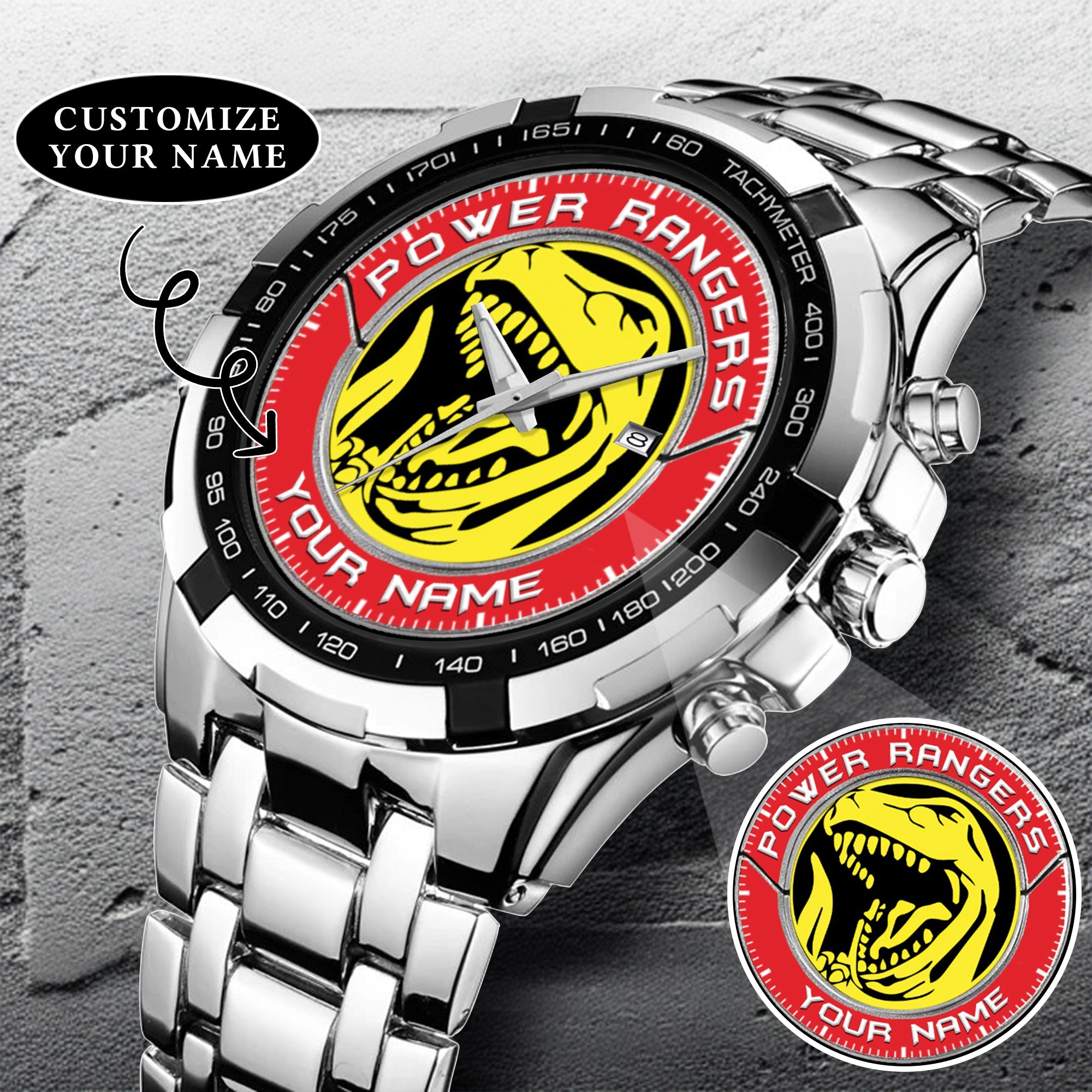 Mighty Morphin Power Rangers Tyrannosaurus Custom Name Watch