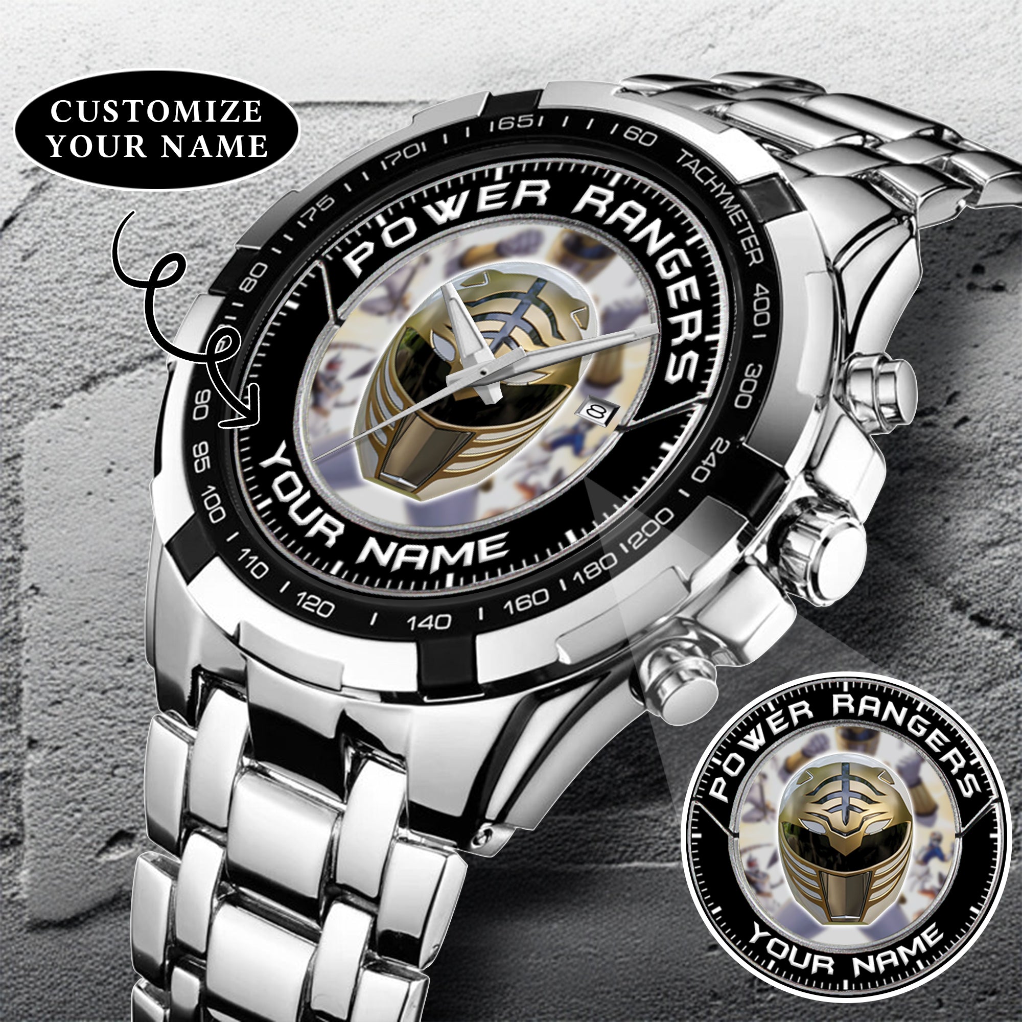 Mighty Morphin Power Rangers White Ranger Helmet Custom Name Watch