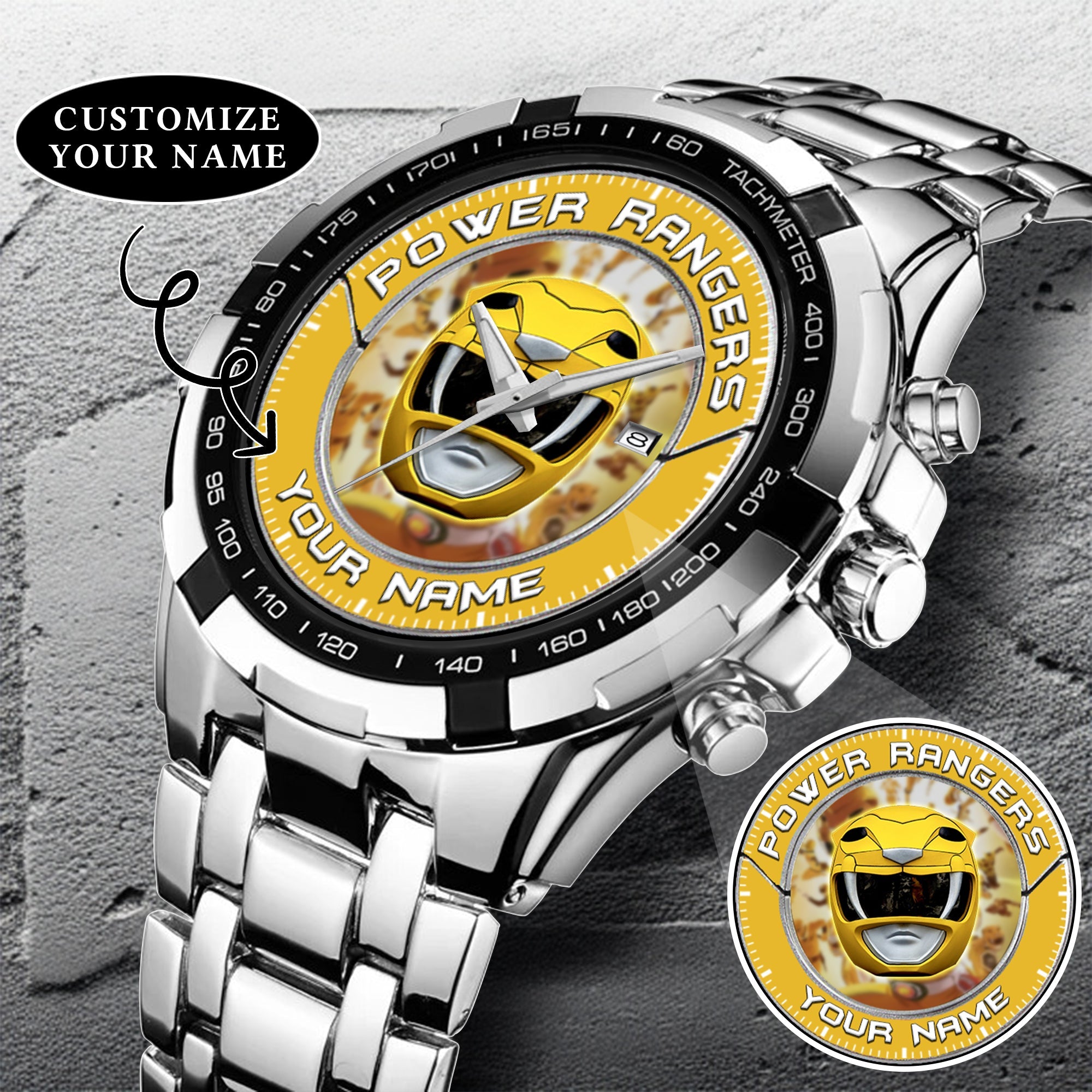 Mighty Morphin Power Rangers Yellow Ranger Helmet Custom Name Watch