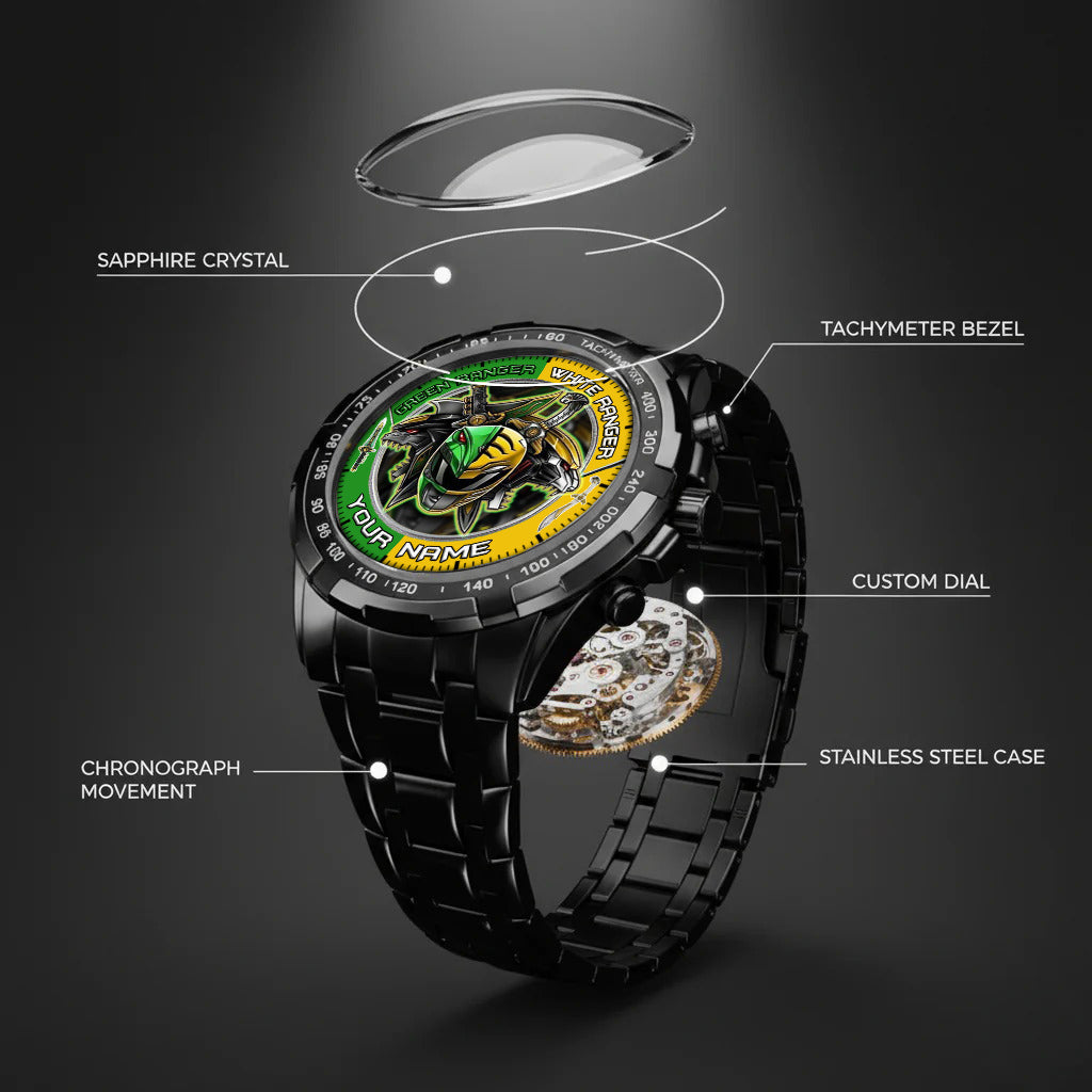 Mighty Morphin Power Rangers Green-White Ranger Tommy Oliver Custom Name Watch